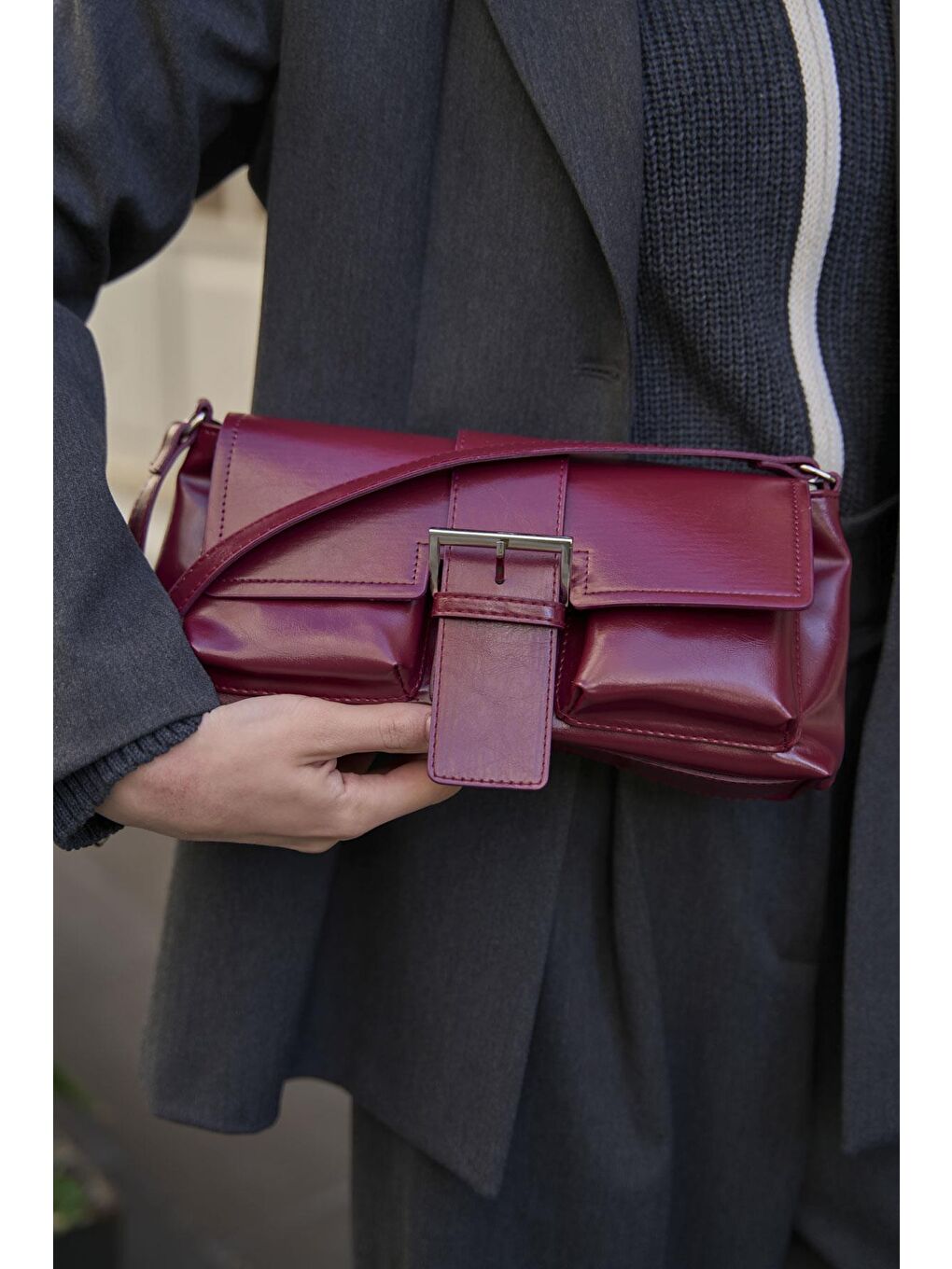Kaplamalı El Ve  Omuz Çantasi Bordo-3