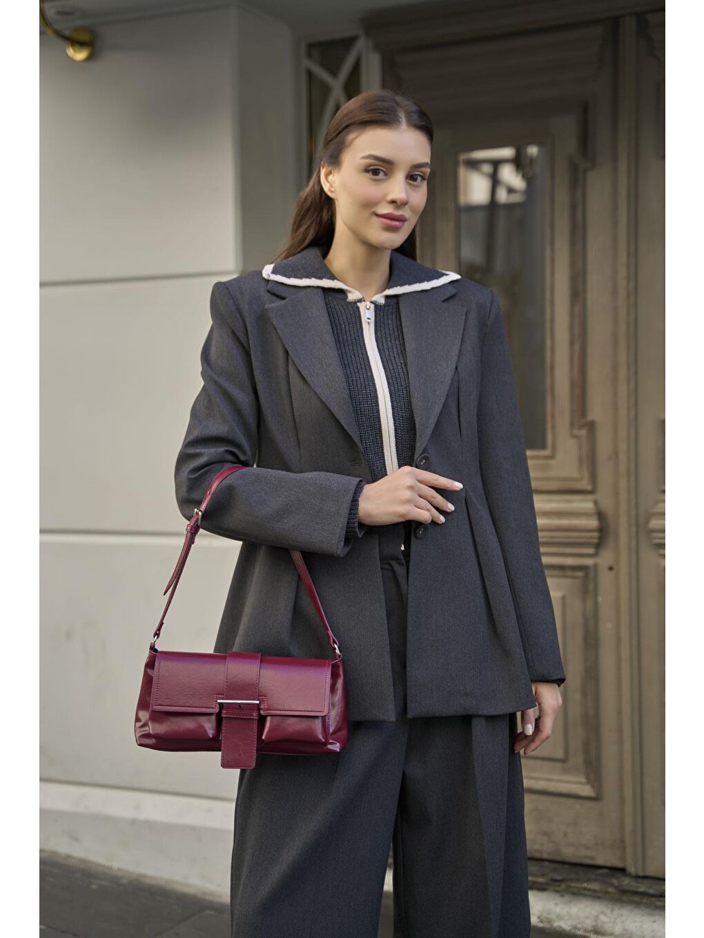 Kaplamalı El Ve  Omuz Çantasi Bordo-4