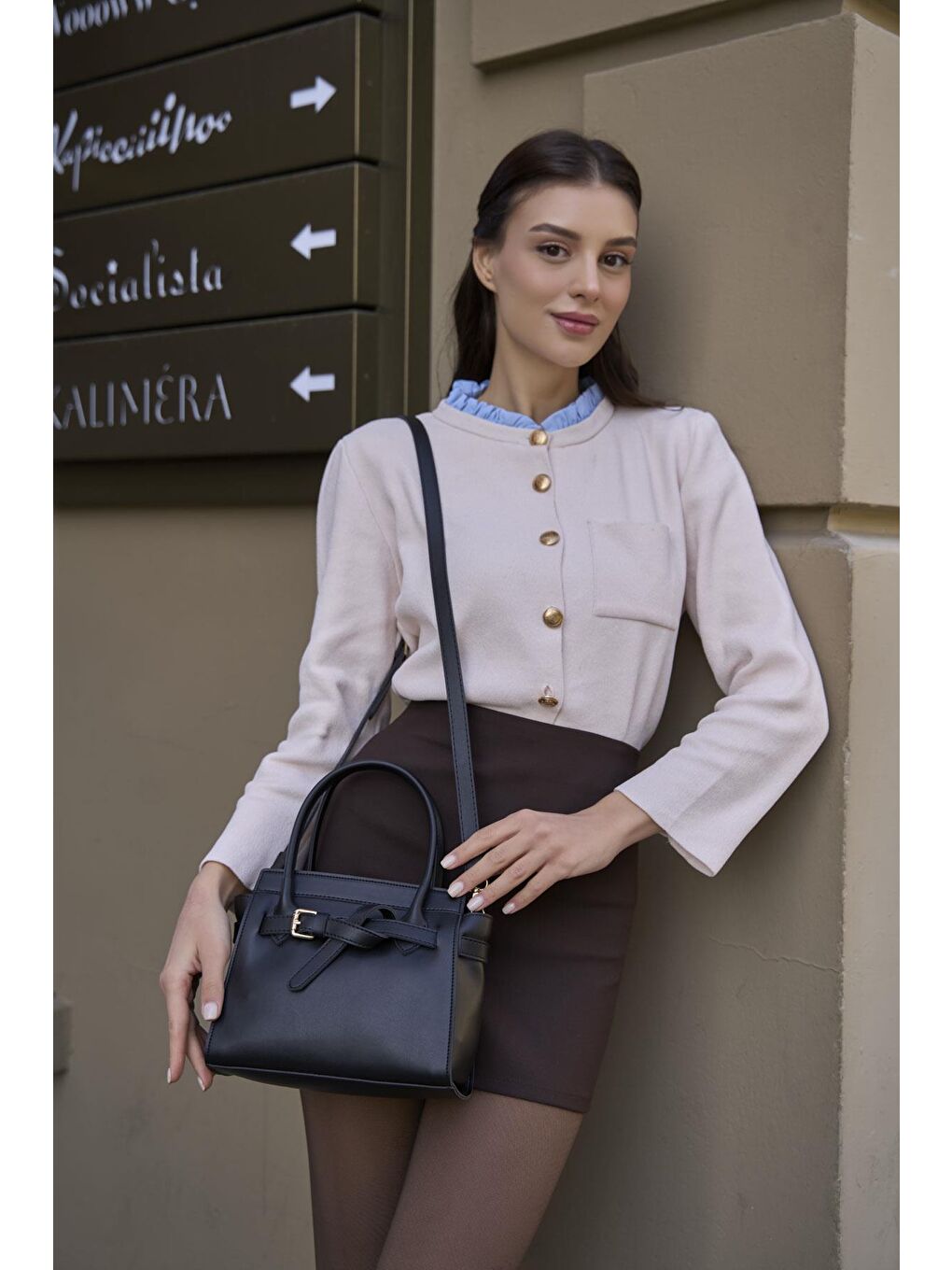 Mini Kemer Detaylı El Ve Omuz Çantası Siyah-3