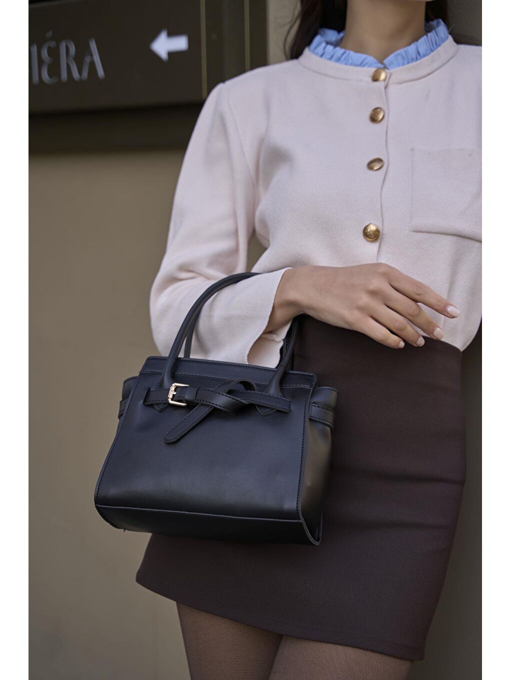 Mini Kemer Detaylı El Ve Omuz Çantası Siyah-4