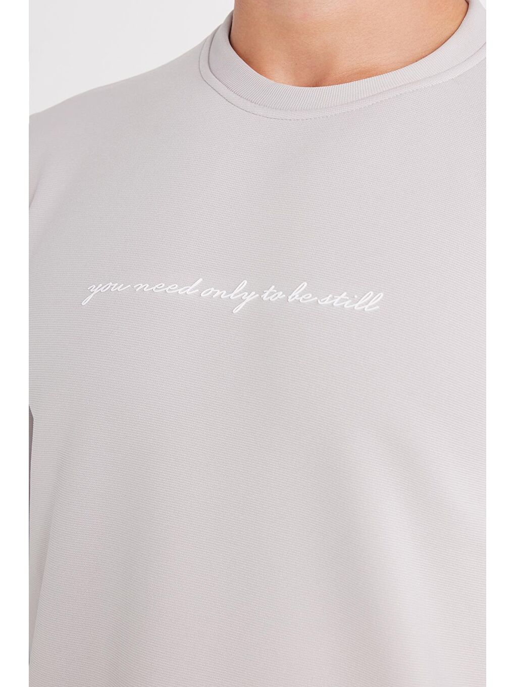 Erkek Standart Fit Pamuklu Bisiklet Yaka Şardonlu Baskılı Açık Gri Sweatshirt-2