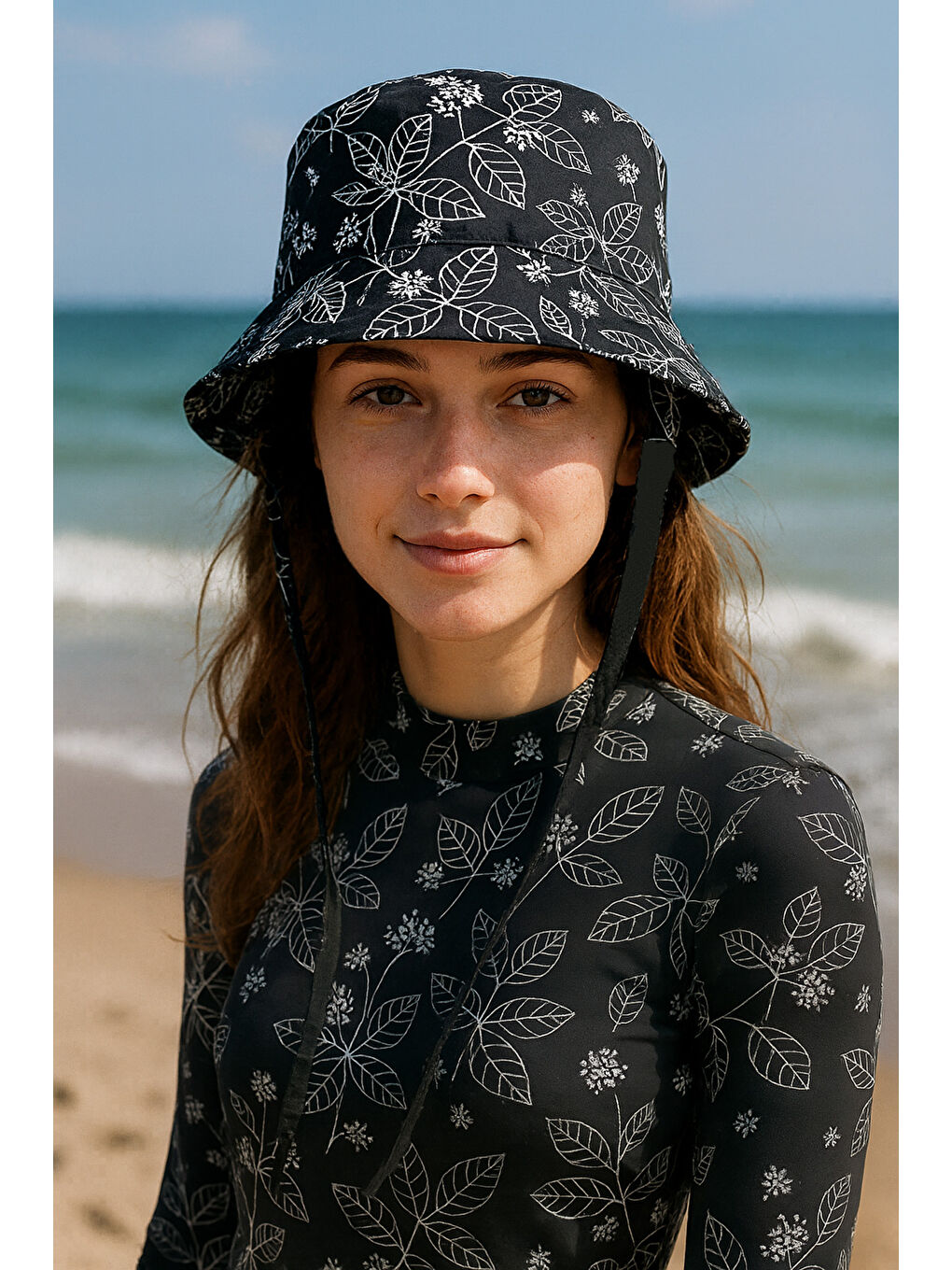 Desenli Bucket Şapka RŞ-113 Bahçe Çiçek Siyah02