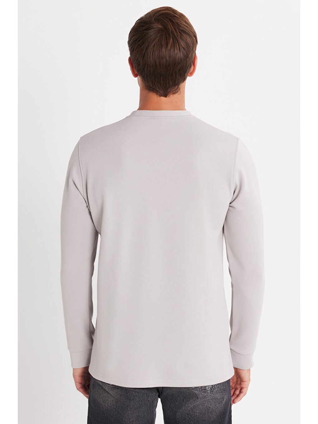 Erkek Standart Fit Pamuklu Bisiklet Yaka Şardonlu Baskılı Açık Gri Sweatshirt-4