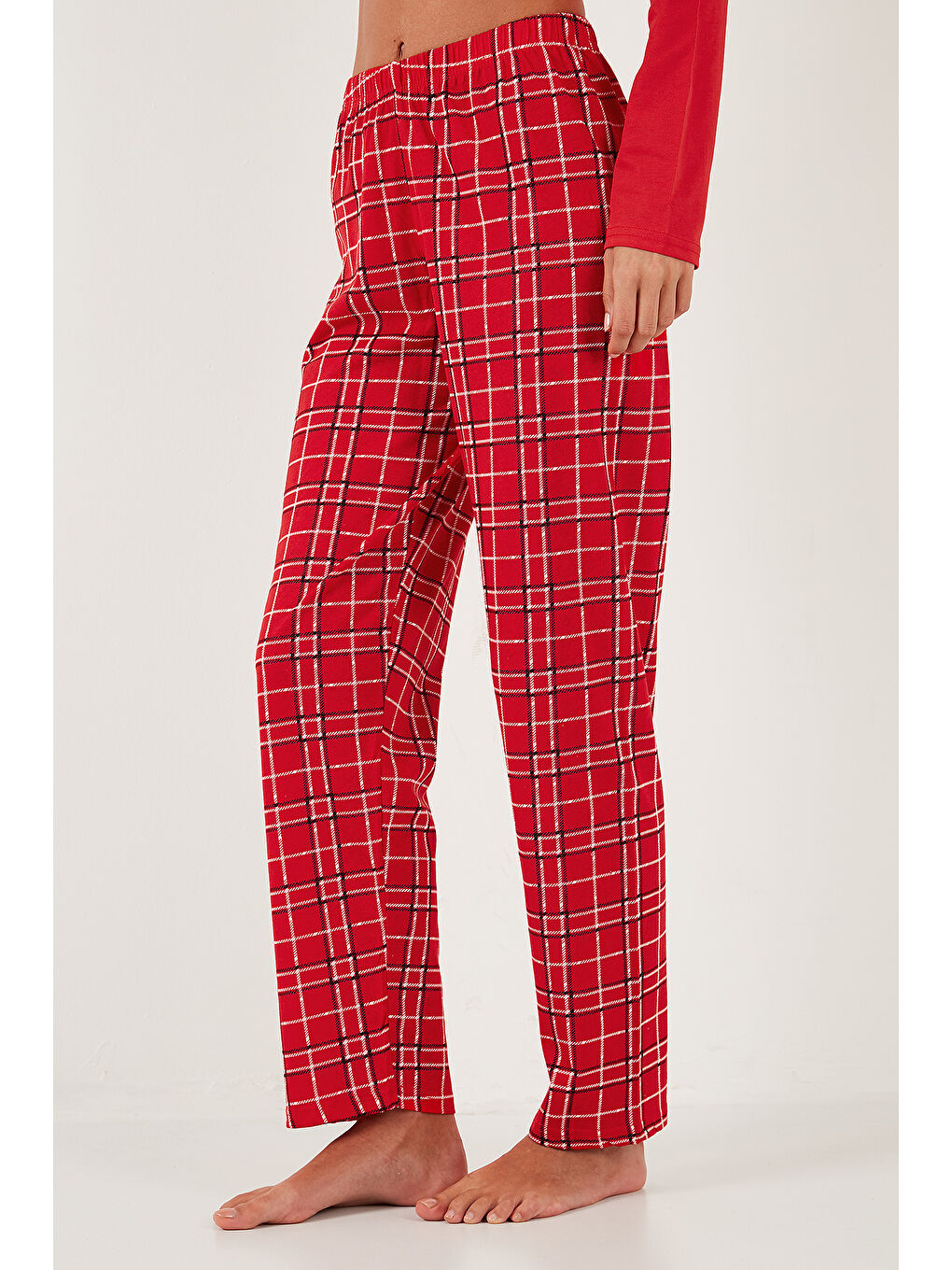 Kırmızı Pamuklu Regular Fit Baskılı Bisiklet Yaka Pijama Takımı 65723313-2