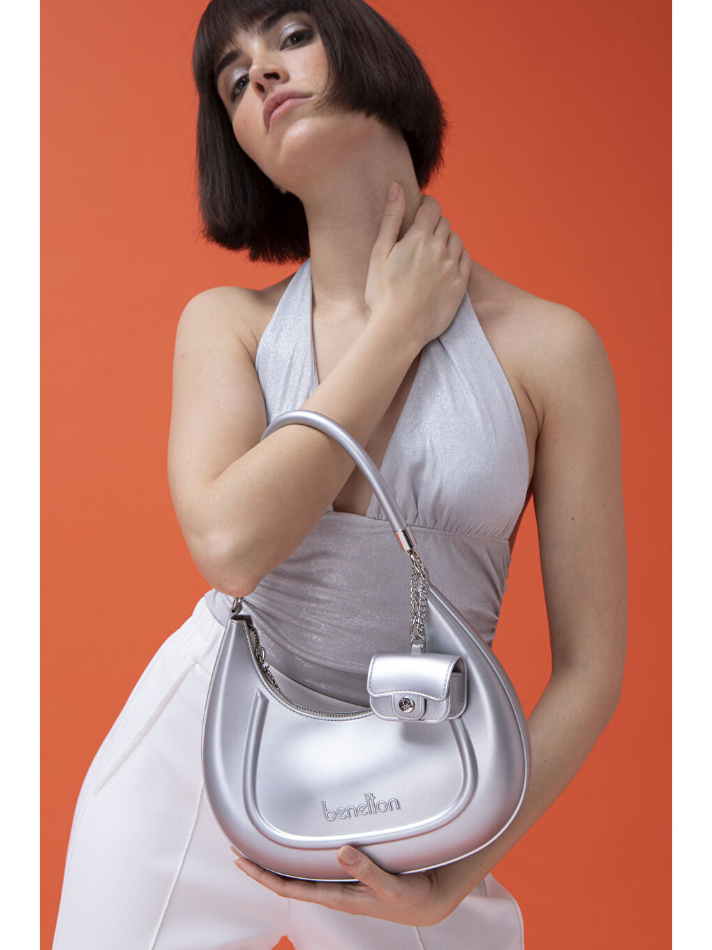 Gri Kadin Kol Çantasi Gümüş BNT1451-1