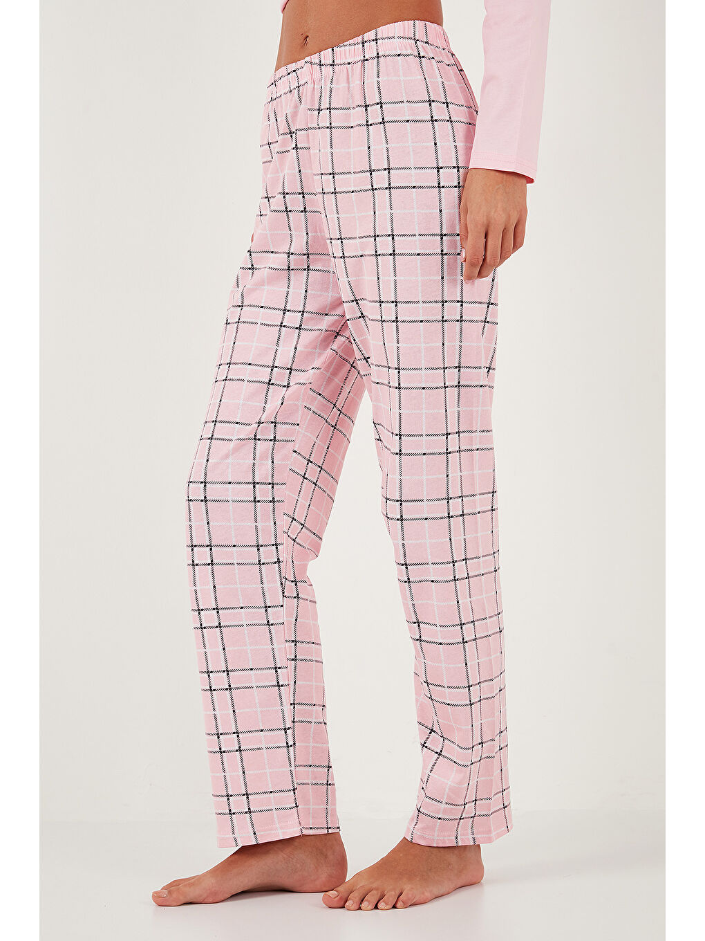 Pembe Pamuklu Regular Fit Baskılı Bisiklet Yaka Pijama Takımı 65723313-2