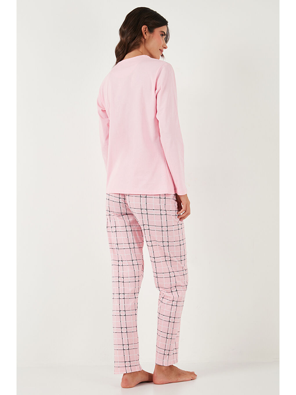 Pembe Pamuklu Regular Fit Baskılı Bisiklet Yaka Pijama Takımı 65723313-6