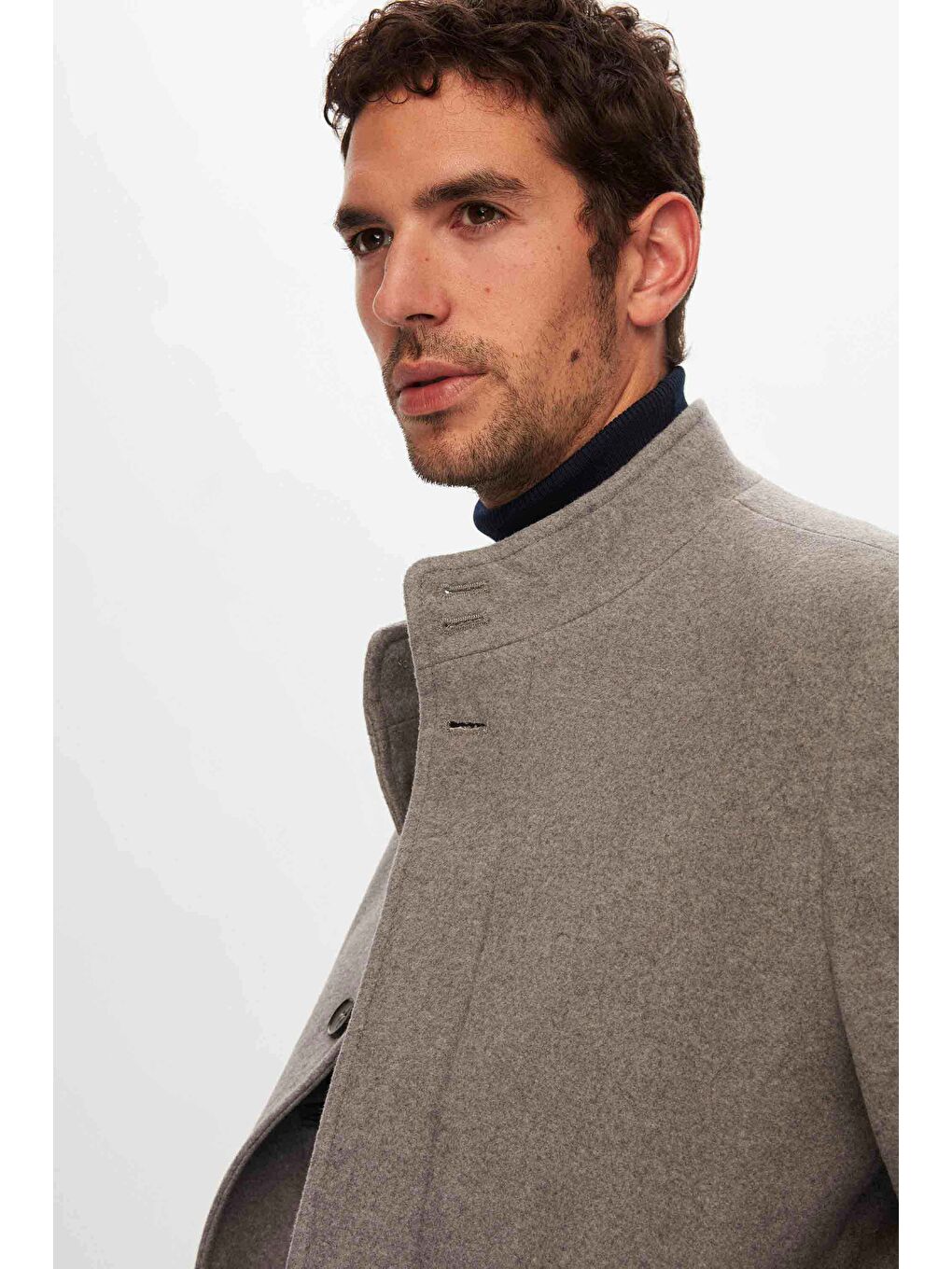 Regular Fit Gri Hakim Yaka Kaşe Kaban-2