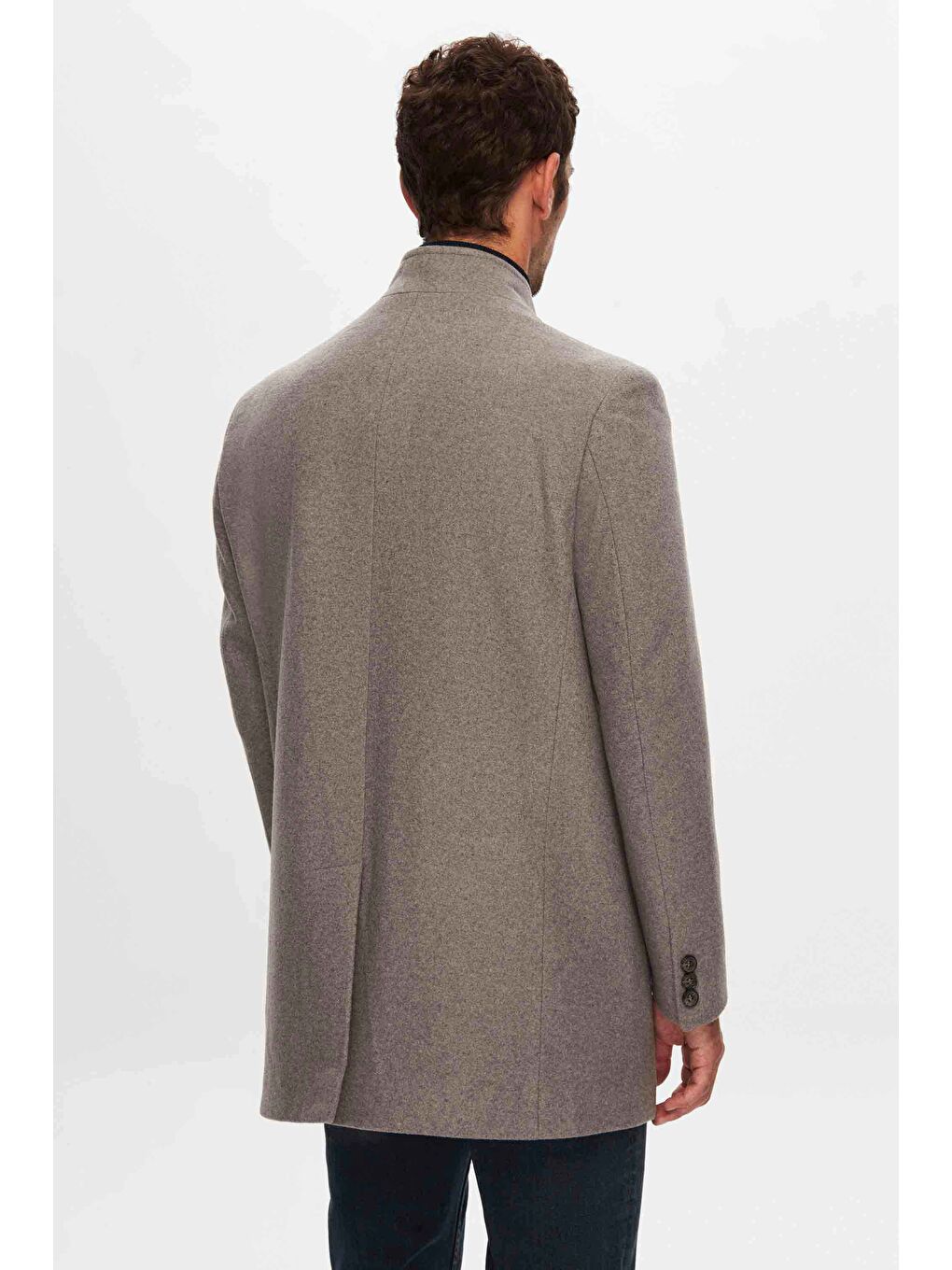 Regular Fit Gri Hakim Yaka Kaşe Kaban-3