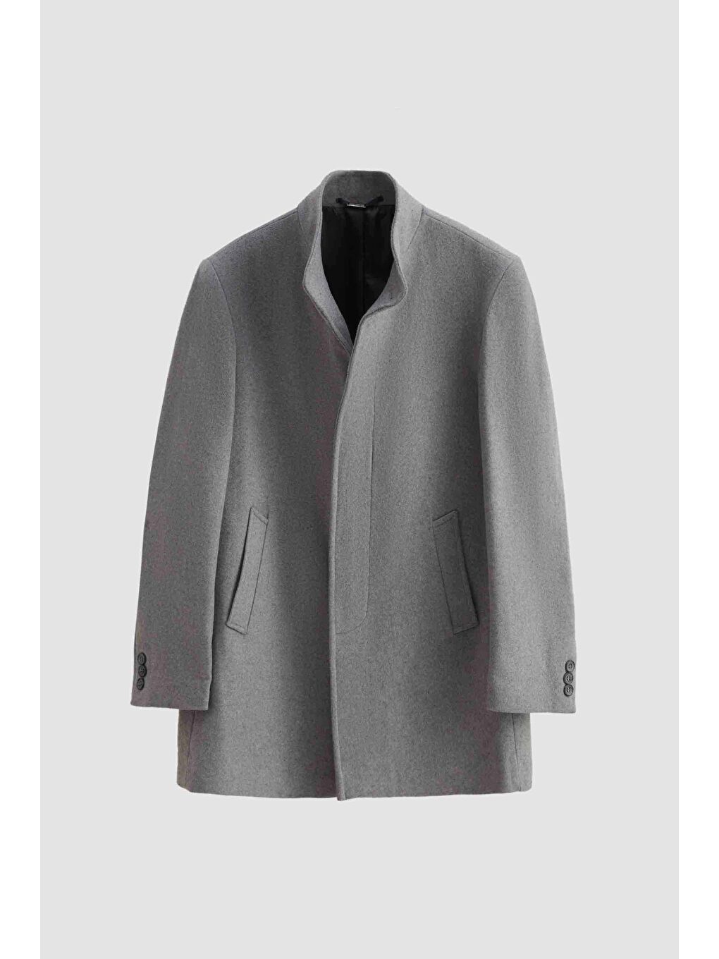 Regular Fit Gri Hakim Yaka Kaşe Kaban-4