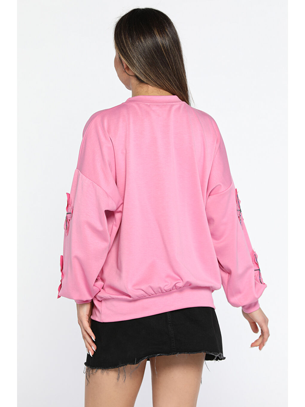 GÜLSELİ Pembe Çiçek Motifli Kadın Sweatshirt - 2