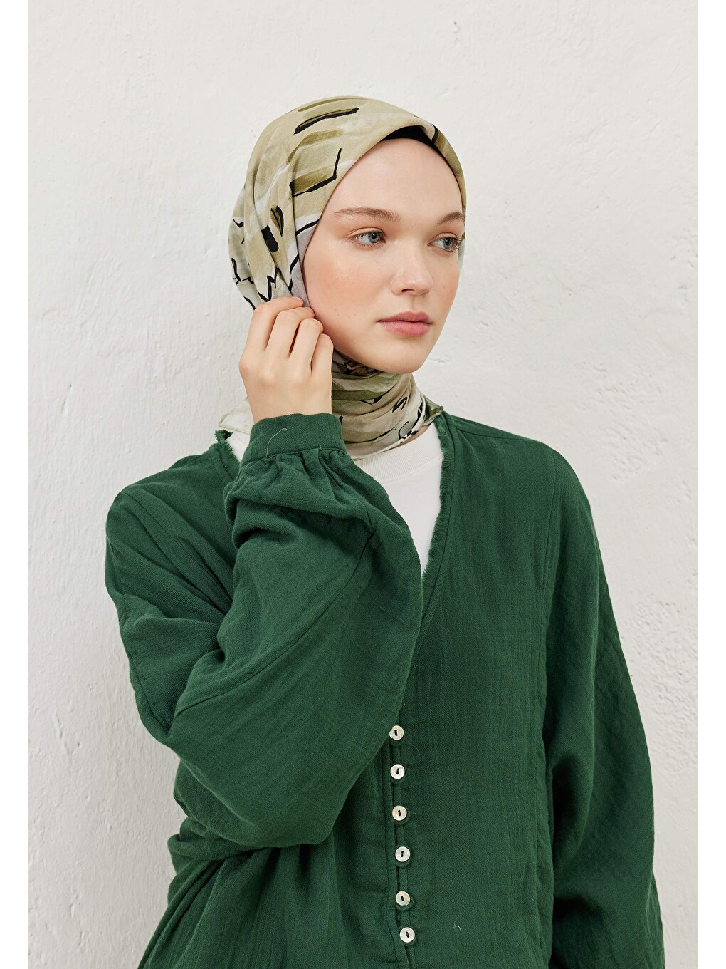 Amelie Desen Pamuk Vual Eşarp Haki-2