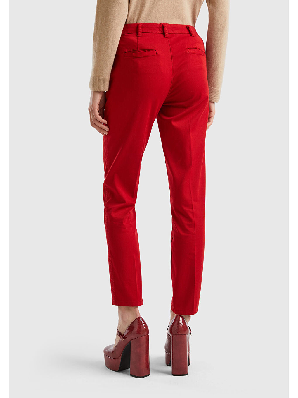 Kadın Bordo Elastanlı Basic Chino Pantolon-2