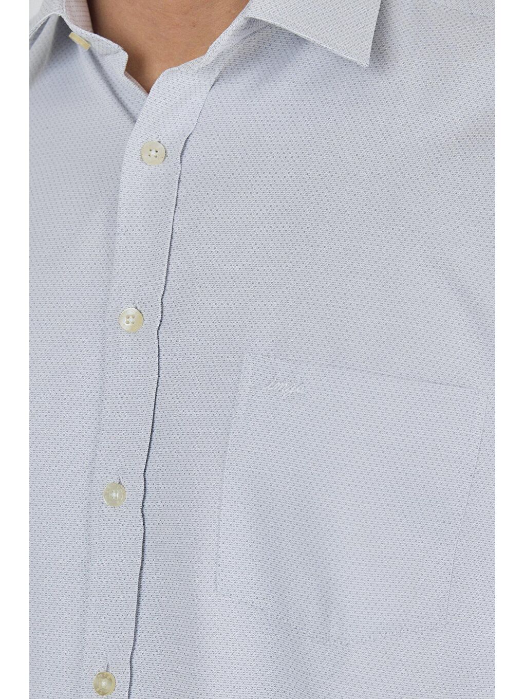 Gri Uzun Kol Desenli Armürlü Sert Yaka Cepli Pamuklu Classic Comfort Fit Gömlek 1004250183-3