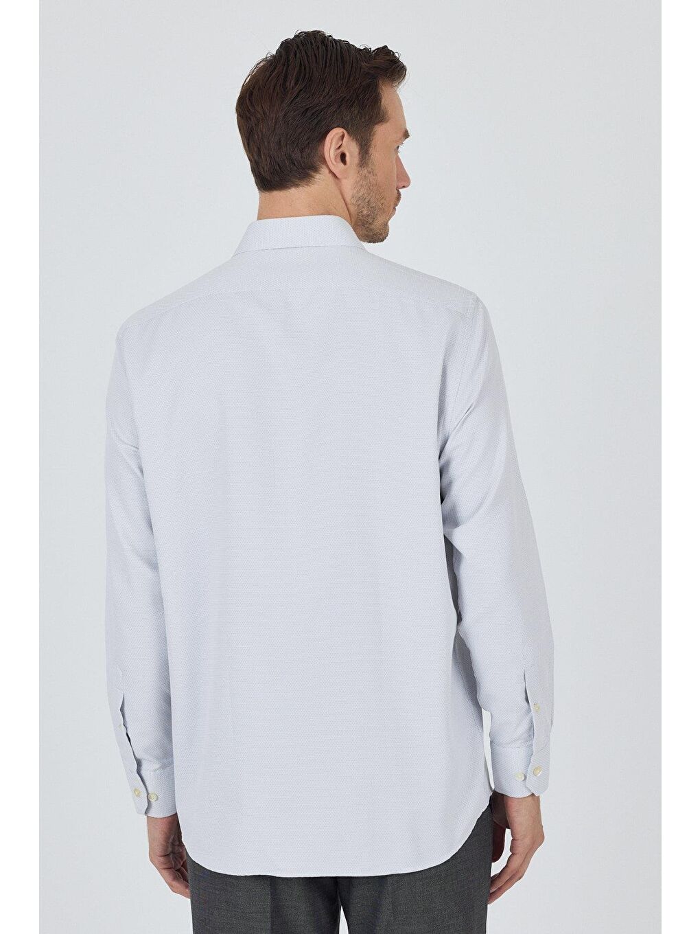 Gri Uzun Kol Desenli Armürlü Sert Yaka Cepli Pamuklu Classic Comfort Fit Gömlek 1004250183-4