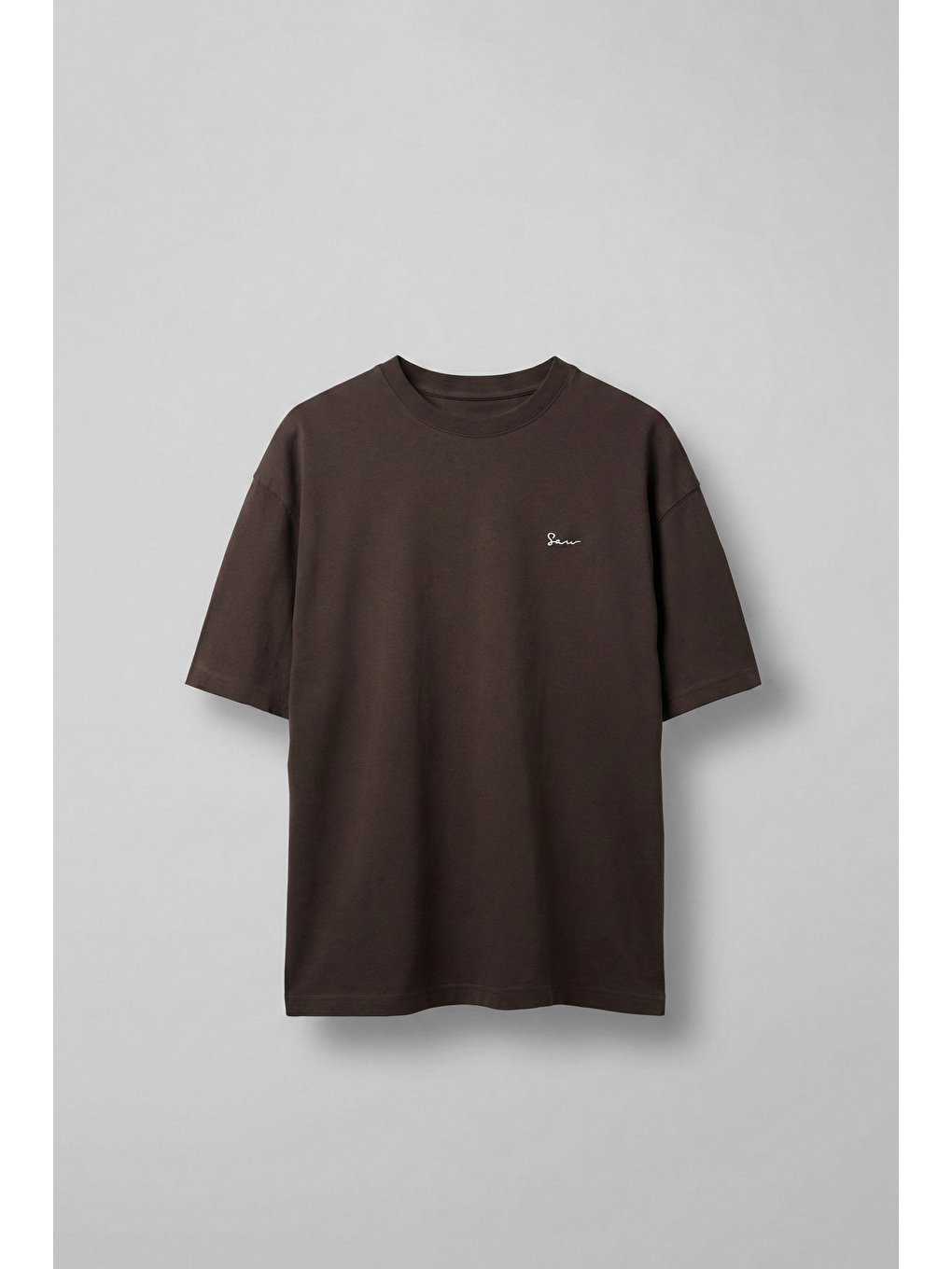 Erkek Sırtı Yamalı Oversize T-Shirt Kahverengi-1