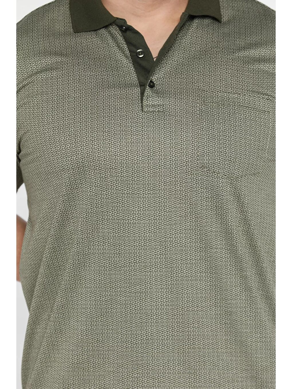 Haki Erkek Polo Yaka Tek Cepli Kendinden Desenli Tişört-3