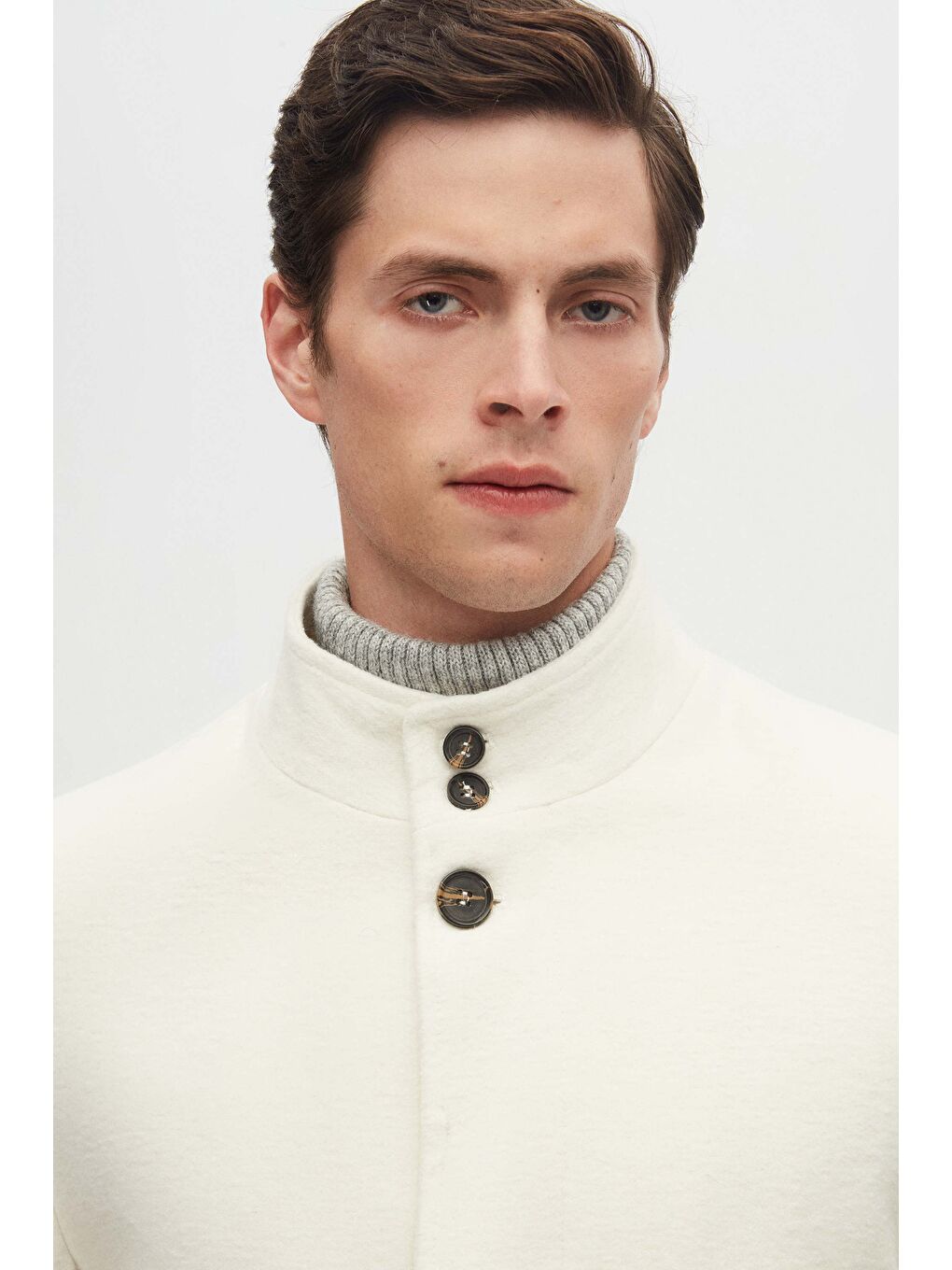 Regular Fit Ekru Hakim Yaka Kaşe Kaban-2