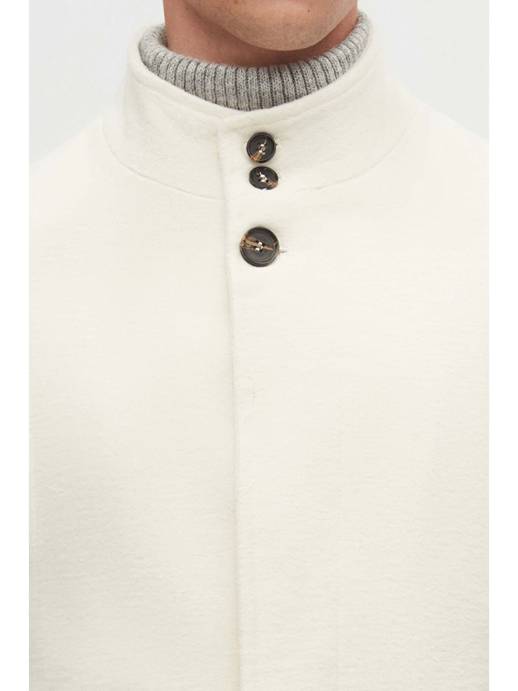 Regular Fit Ekru Hakim Yaka Kaşe Kaban-3