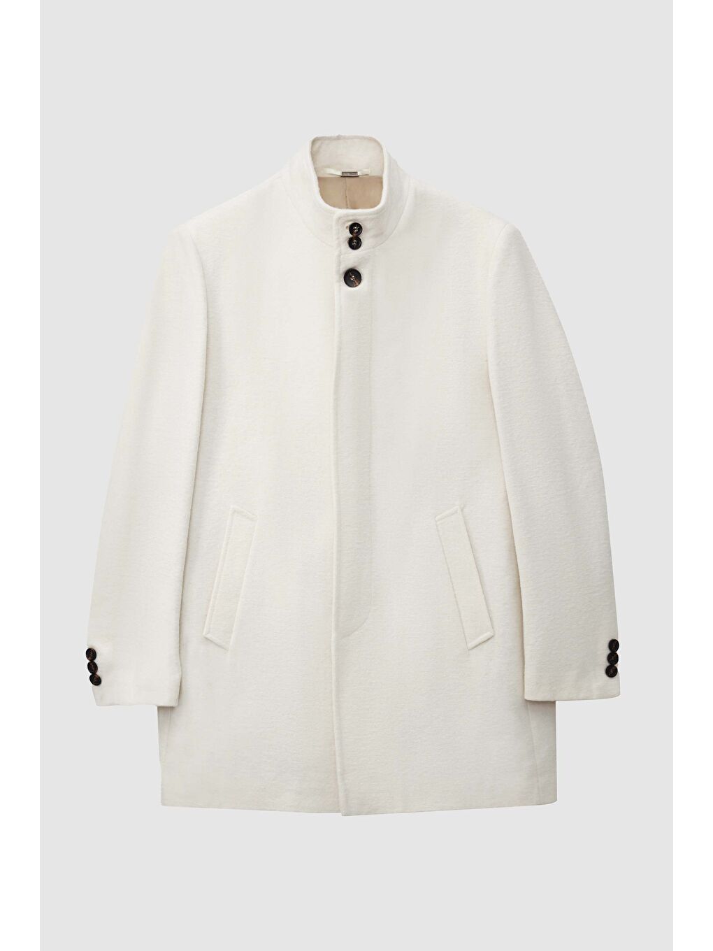 Regular Fit Ekru Hakim Yaka Kaşe Kaban-4