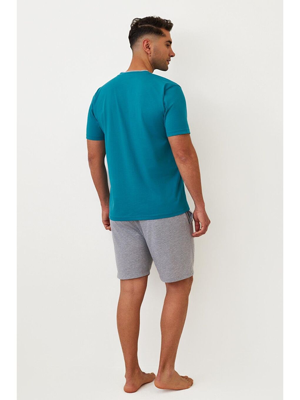 Mavi Erkek Cepli Şortlu Pijama Takımı-1