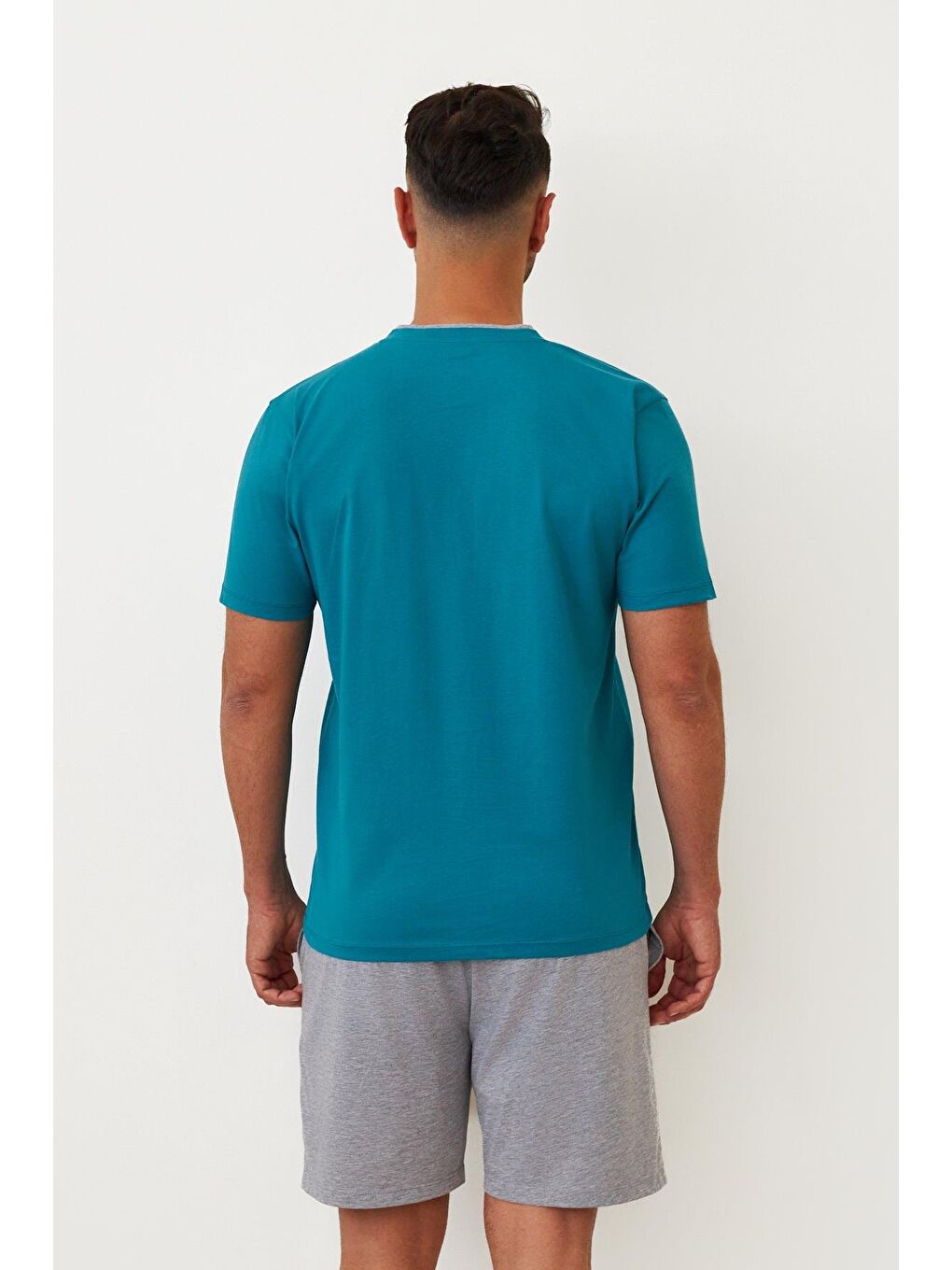 Mavi Erkek Cepli Şortlu Pijama Takımı-2