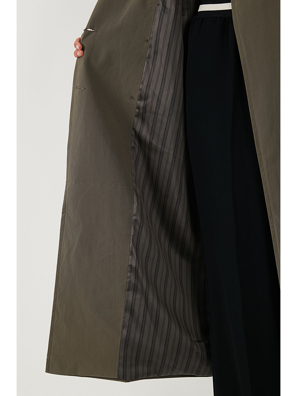 Haki Pamuklu Oversize Kruvaze Yaka Kol Apoletli Rüzgarlıklı Trençkot 6839637-5