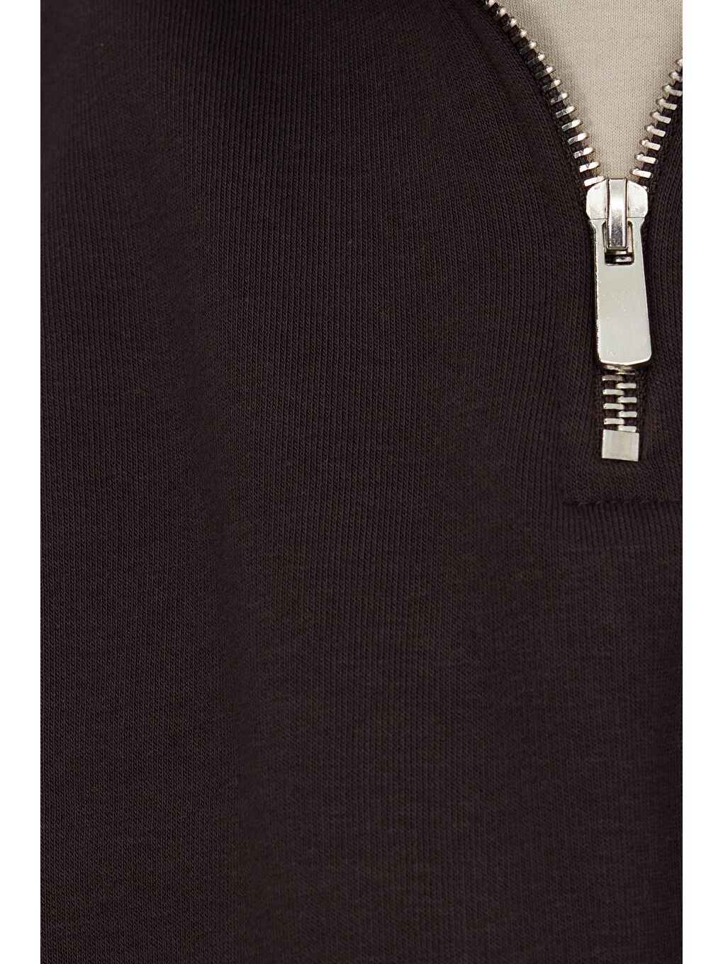 Unisex Relax Fit Rahat Kesim Pamuklu İçi Polarlı Yarım Fermuarlı Kahverengi Dik Yaka Sweatshirt-5