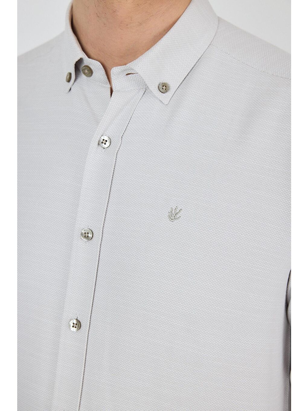 Bej Uzun Kol Desenli Armürlü Düğmeli Yaka Cepsiz Pamuklu Classic Slim Fit Gömlek 1004250205-3