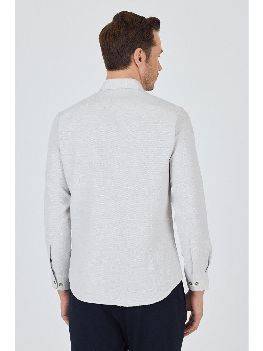 Bej Uzun Kol Desenli Armürlü Düğmeli Yaka Cepsiz Pamuklu Classic Slim Fit Gömlek 1004250205-4