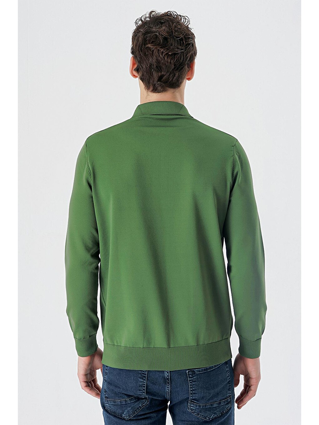 Koyu Haki Örme Polo Yaka Klasik Slim Fit Dar Kesim Triko 1012235169-5