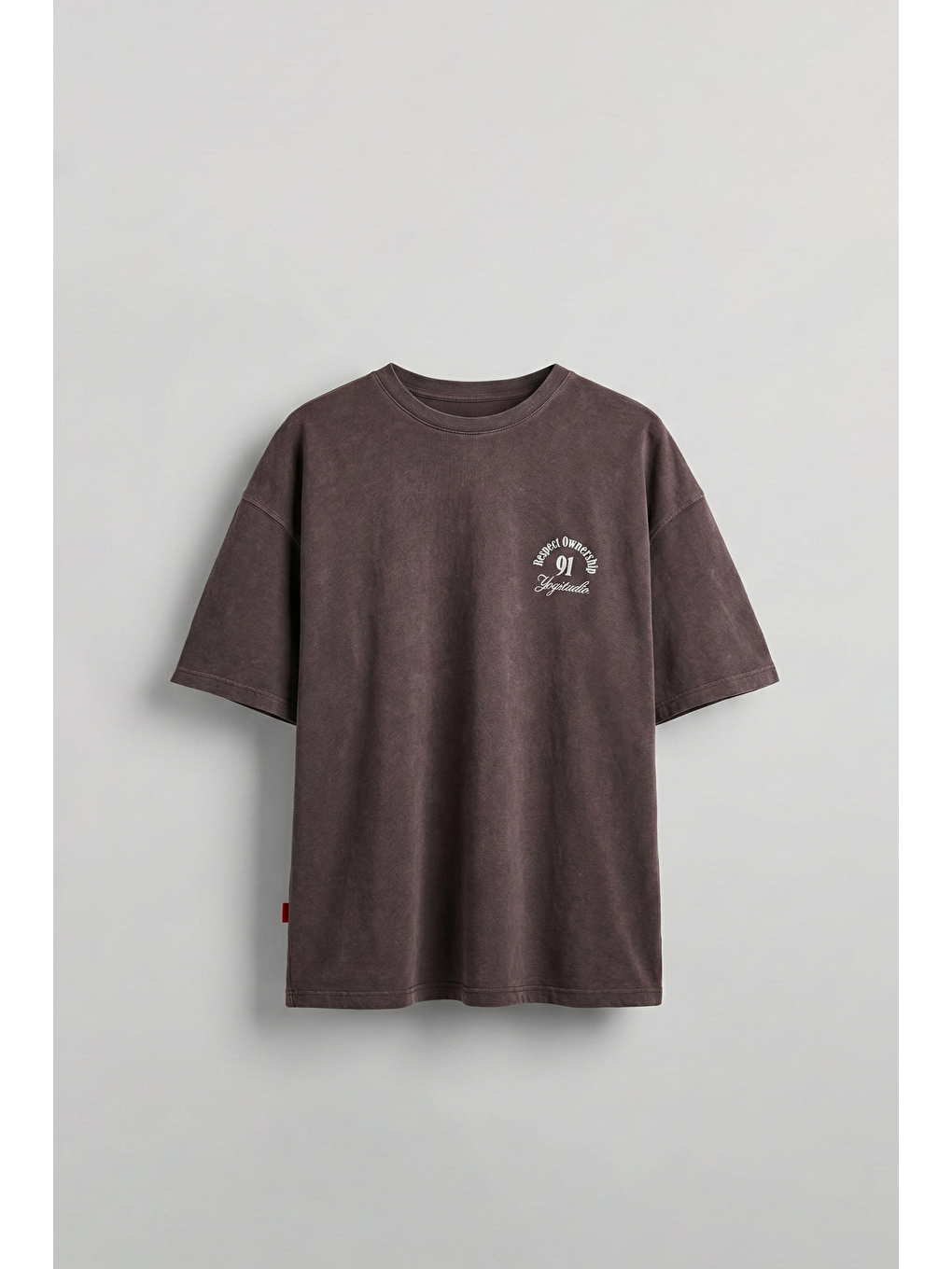 Erkek Oversize Yıkamalı Arkası Baskılı T-Shirt Kahverengi
