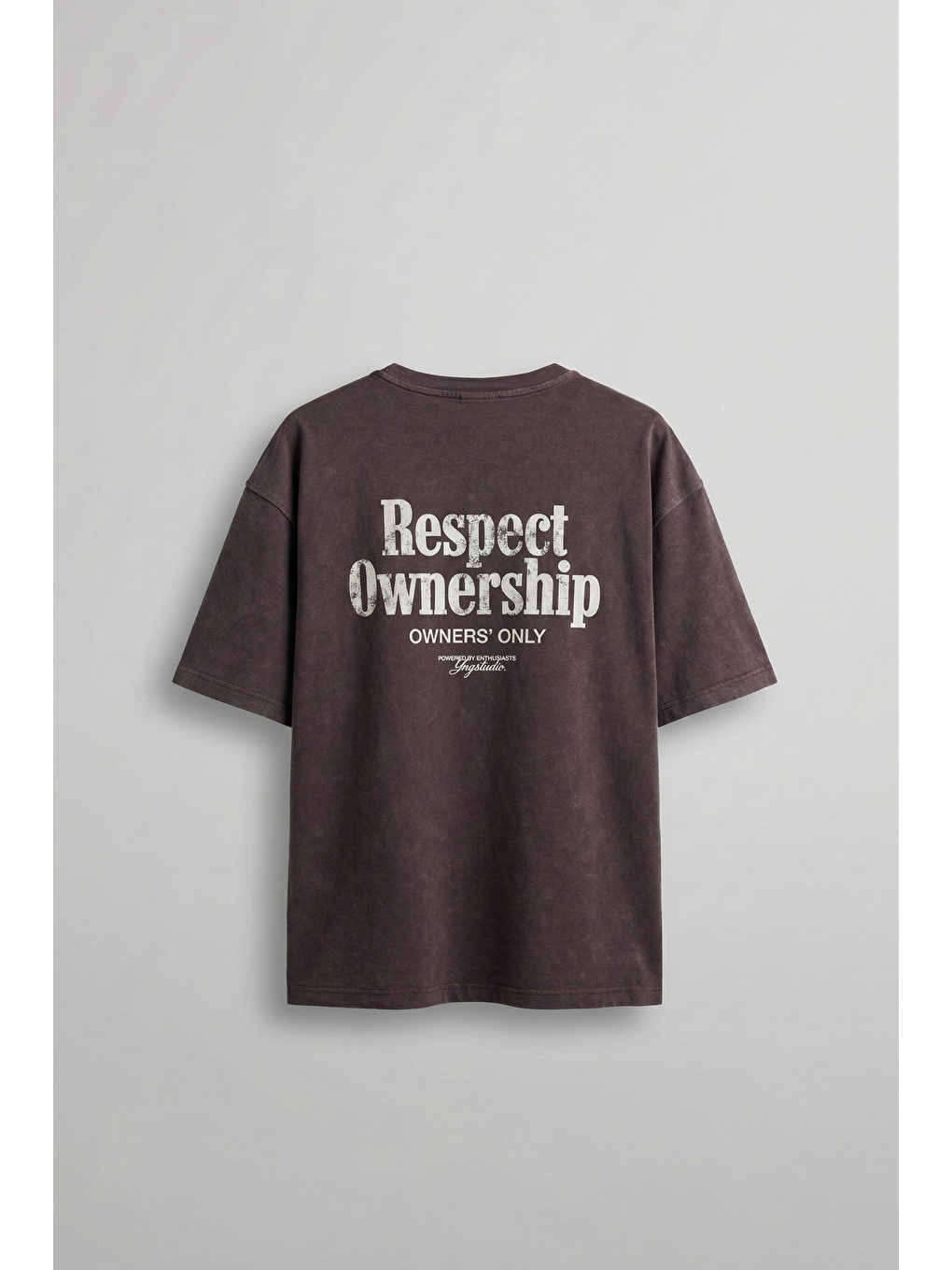 Erkek Oversize Yıkamalı Arkası Baskılı T-Shirt Kahverengi-1