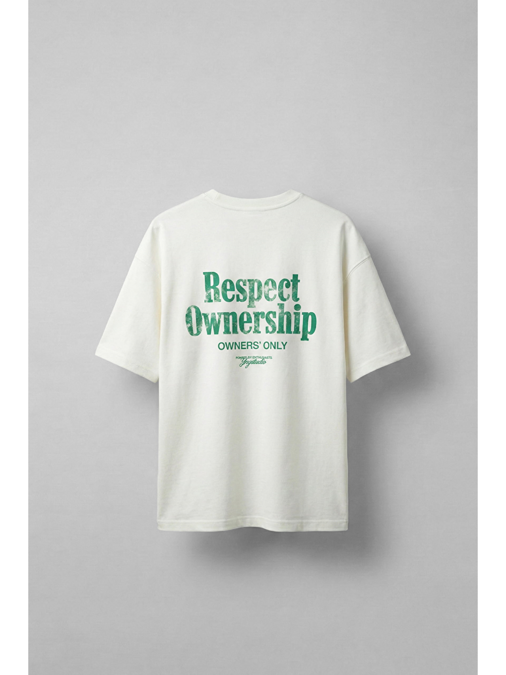 Erkek Oversize Yıkamalı Arkası Baskılı T-Shirt Ekru-1
