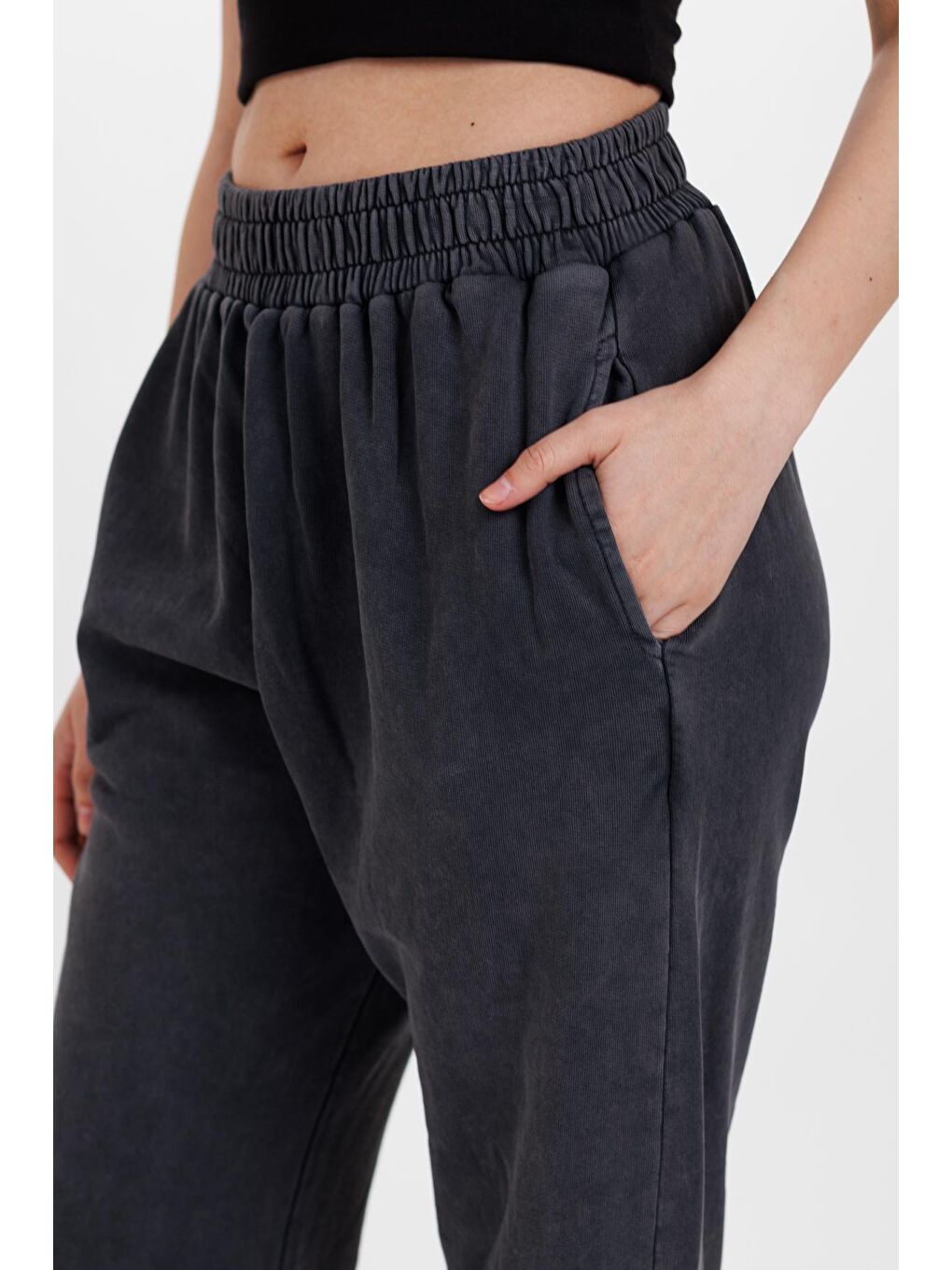 Ecrou Siyah Kadın Siyah Lastik Paça Jogger Ultra Soft Örme Pantolon - 4