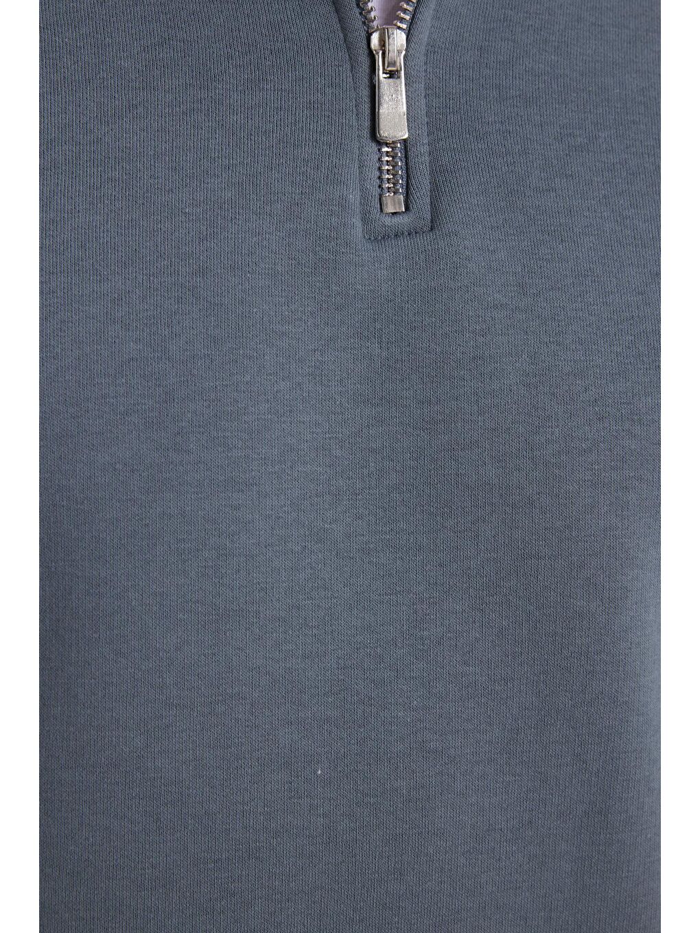 Unisex Relax Fit Rahat Kesim Pamuklu İçi Polarlı Yarım Fermuarlı Gri Dik Yaka Sweatshirt-5