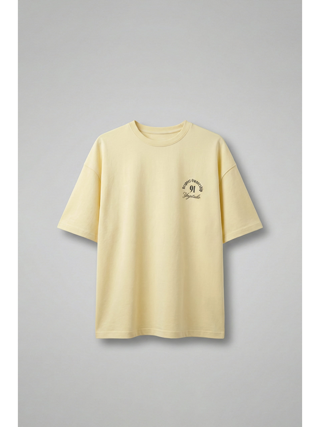 Erkek Oversize Yıkamalı Arkası Baskılı T-Shirt Sarı