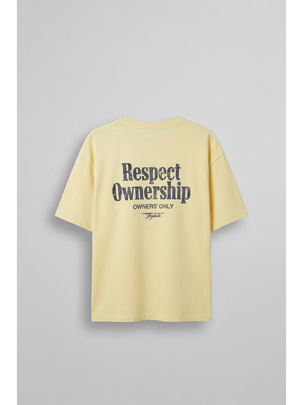 Erkek Oversize Yıkamalı Arkası Baskılı T-Shirt Sarı-1