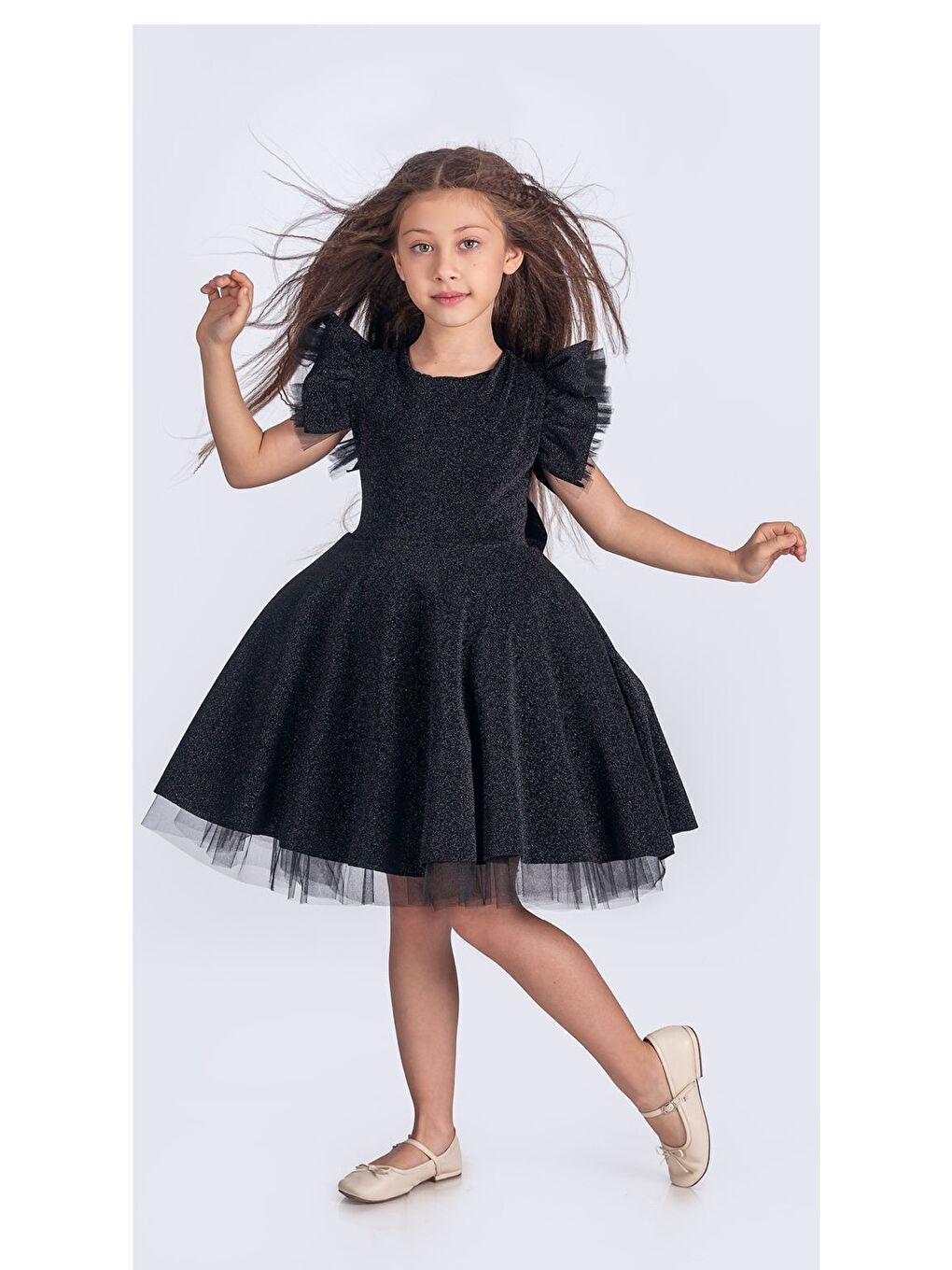 Siyah Simli Şanzelize Kız Çocuk Abiye Elbise M00669-5