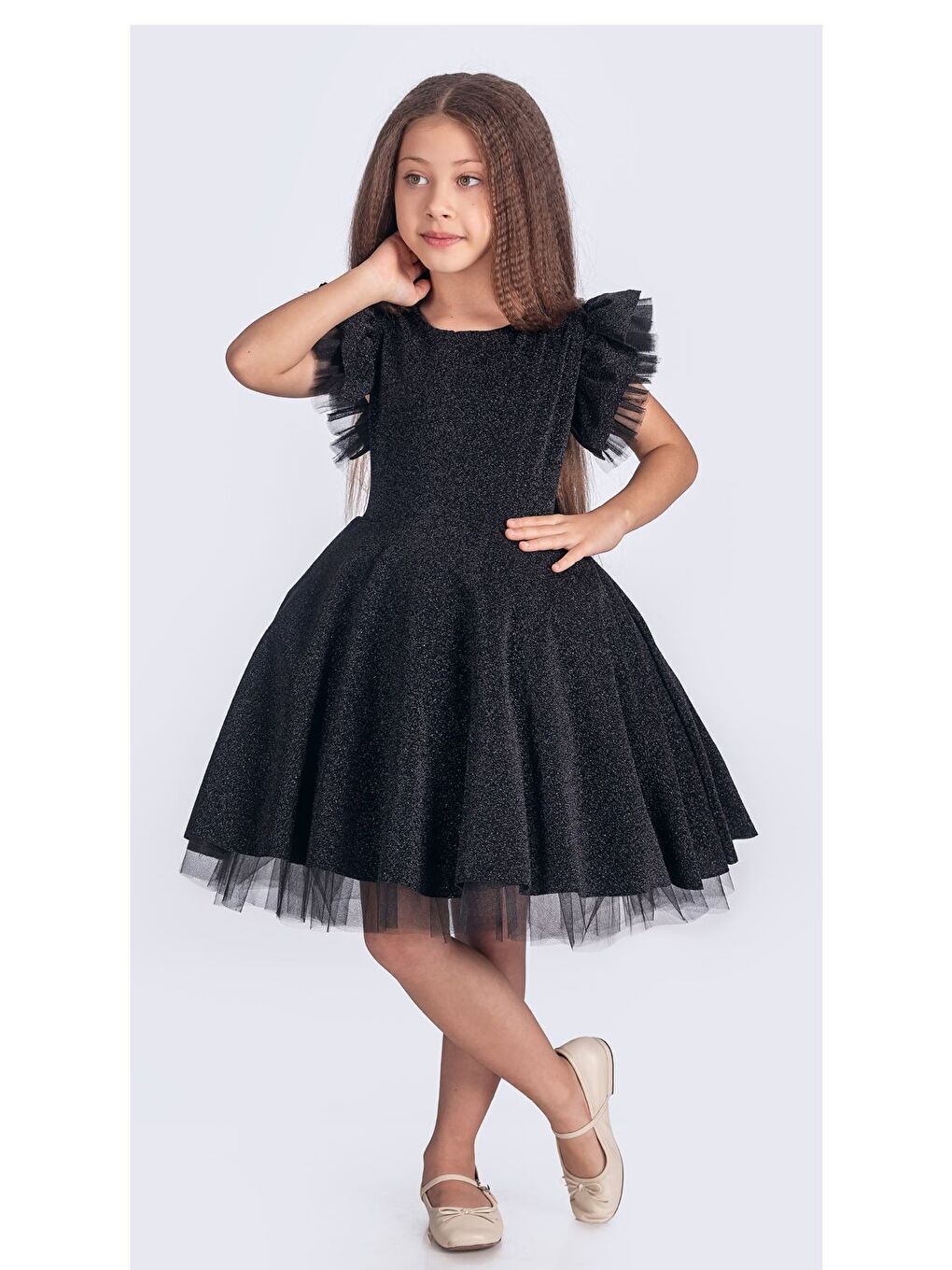 Siyah Simli Şanzelize Kız Çocuk Abiye Elbise M00669-9