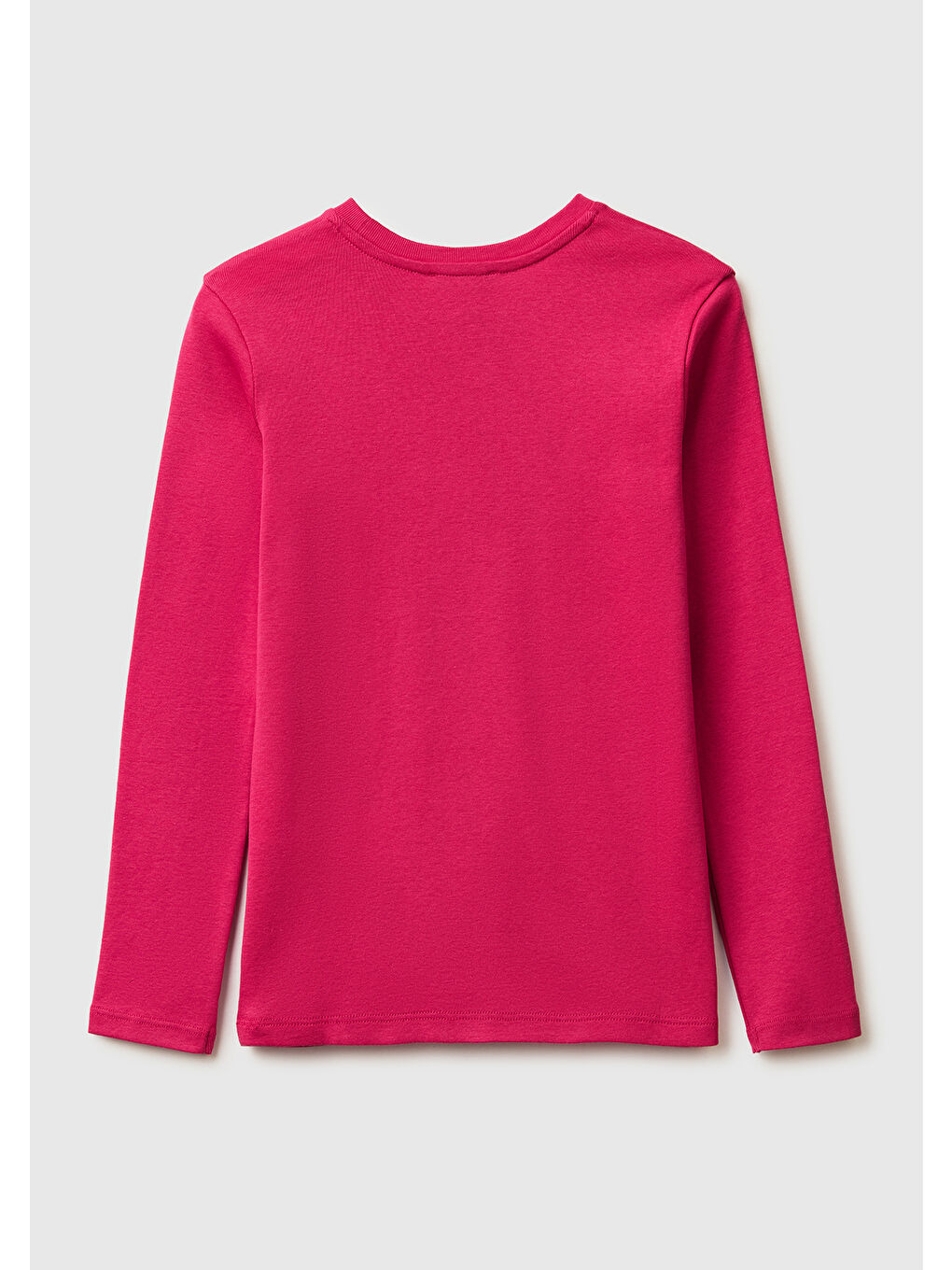 Kız Çocuk Koyu Pembe Simli Logo Detaylı Bisiklet Yaka Uzun Kollu T-Shirt-1