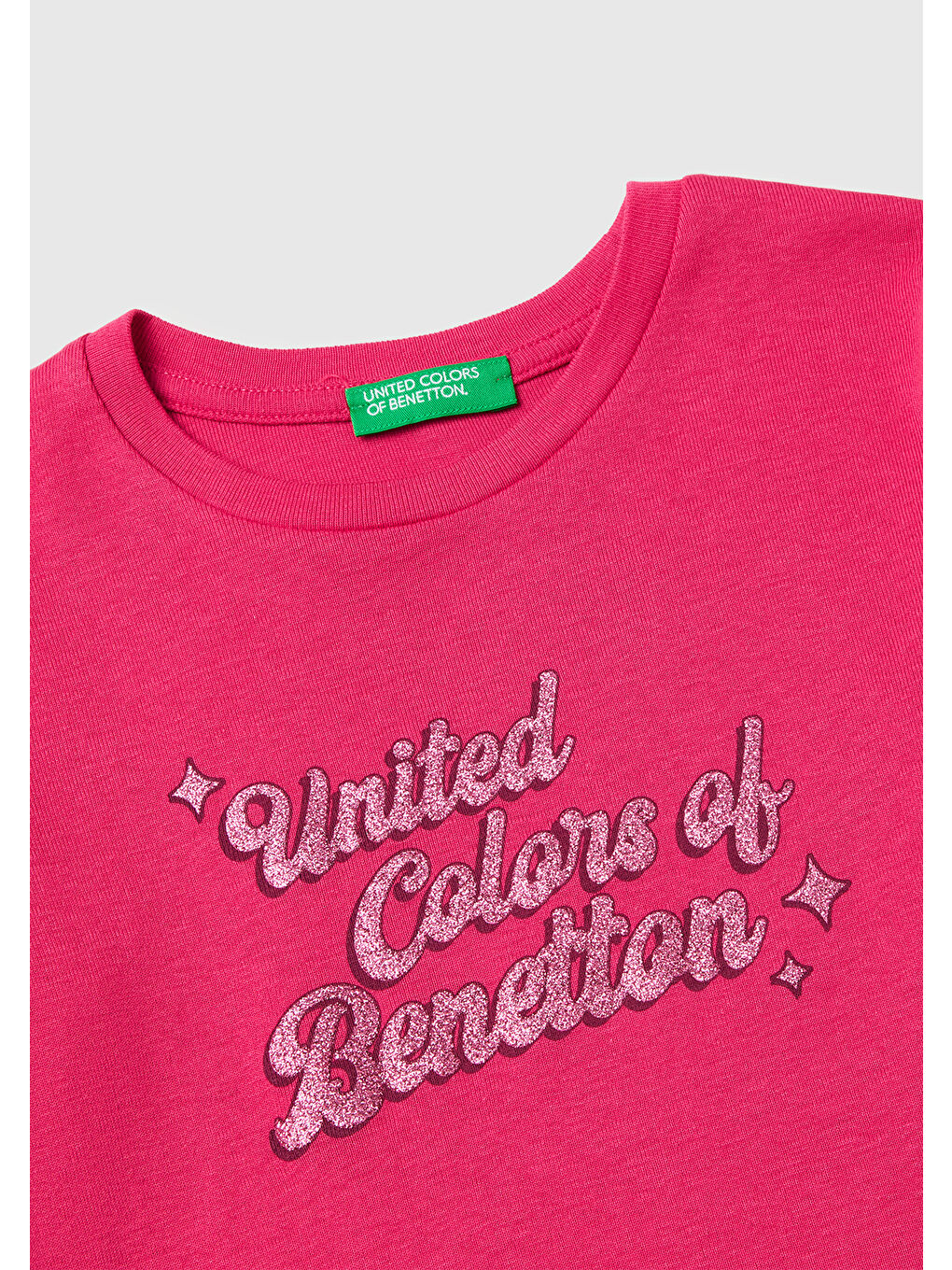Kız Çocuk Koyu Pembe Simli Logo Detaylı Bisiklet Yaka Uzun Kollu T-Shirt-2