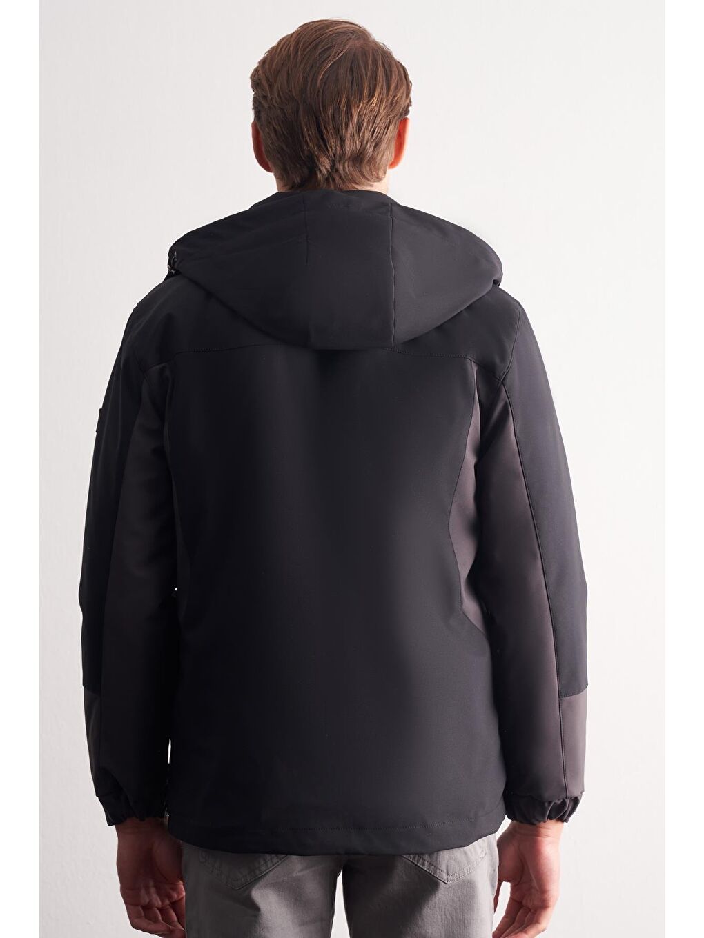 Siyah - Antrasit Kapüşonlu Yaka Bondid Yırtmaçsız Casual Mont 1007255134-4