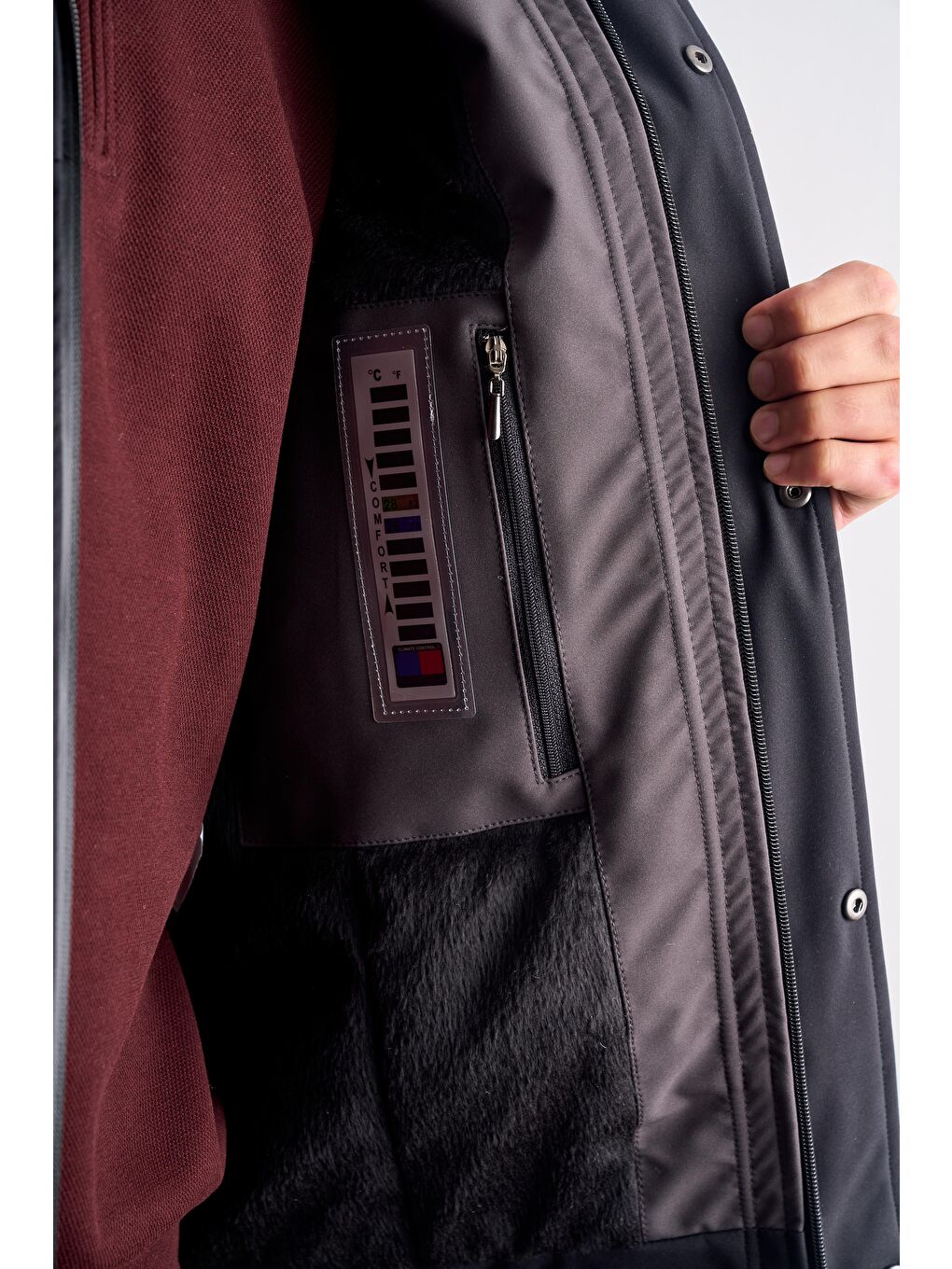 Siyah - Antrasit Kapüşonlu Yaka Bondid Yırtmaçsız Casual Mont 1007255134-5