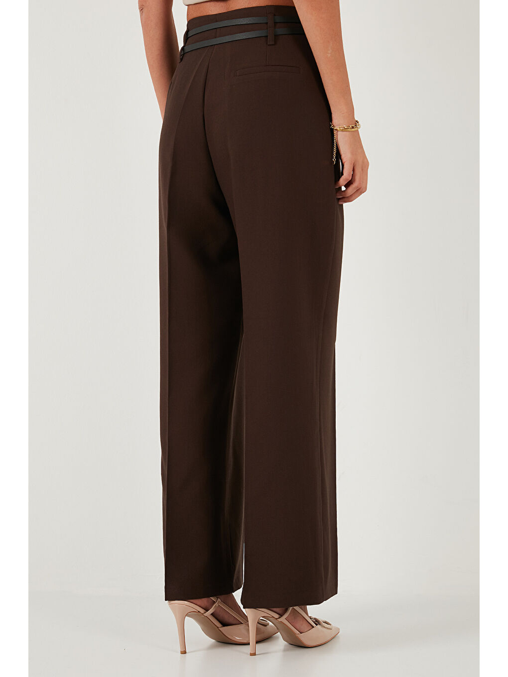 Kahverengi Wide Leg Yüksek Bel Geniş Paça Kemerli Pantolon 68351245-4
