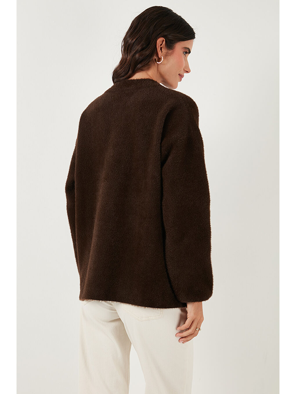 Kahverengi Yün Karışımlı Relaxed Fit Çıtçıt Düğmeli Hırka 4617021-3