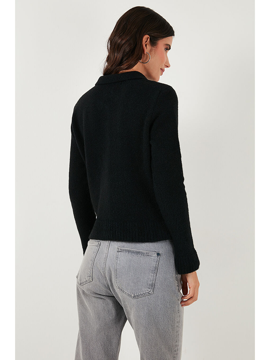 Siyah Yün Karışımlı Regular Fit Düğmeli Polo Yaka Hırka 4617013-5