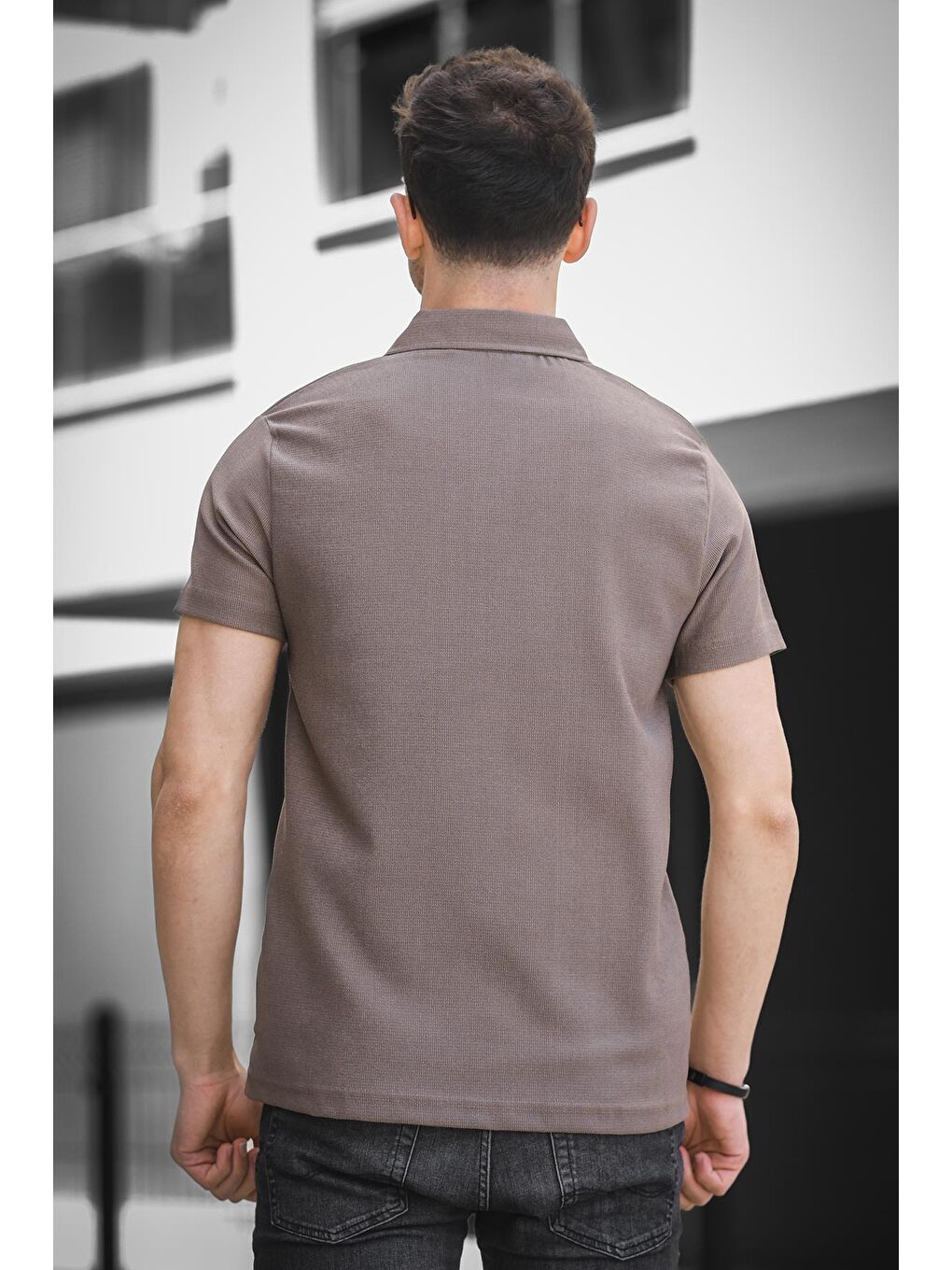 Haki Theo Slim Fit Esnek Elastanlı Kısa Kol Ayaklı Yaka Erkek Gömlek-3