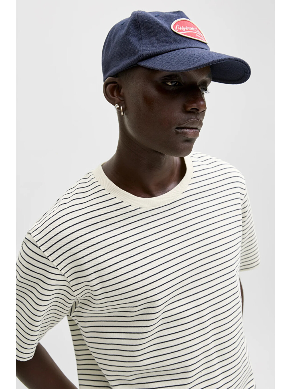 Ekru Essentials Jjedover Pamuklu Relaxed Fit Çizgili Tişört 12288015-2