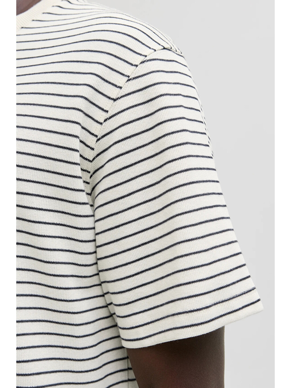 Ekru Essentials Jjedover Pamuklu Relaxed Fit Çizgili Tişört 12288015-4